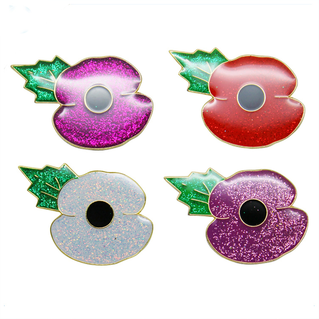 Bunte glitzernde Mohnblumen-Anstecknadel aus Metall mit Epoxidharz