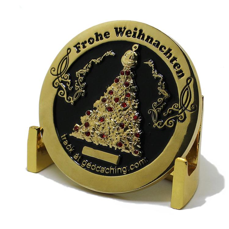 Kundenspezifische Goldmünze aus weichem Kristall-Emaille-Weihnachtsmetall