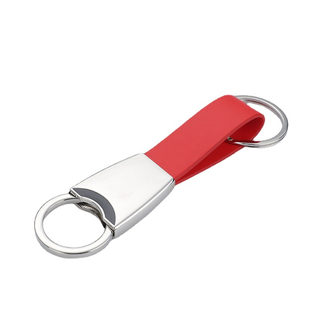 Bulk Custom Logo Metall-PU-Leder-Schlüsselanhänger mit Doppelringen