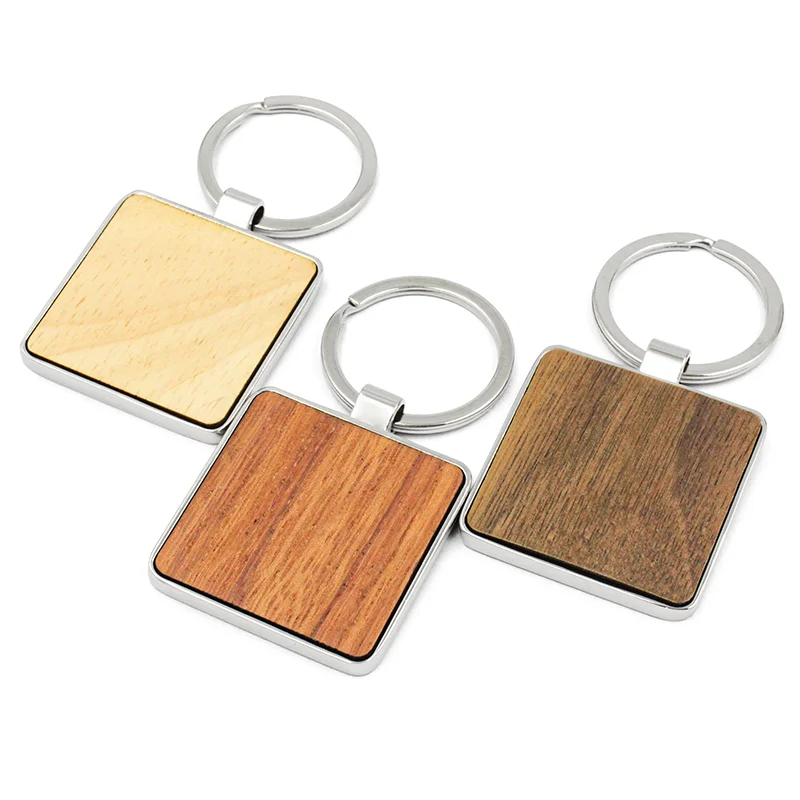 Holz-Schlüsselanhänger, Rohlinge, Großhandel, quadratische Ideen, geschnitzter Schlüsselanhänger