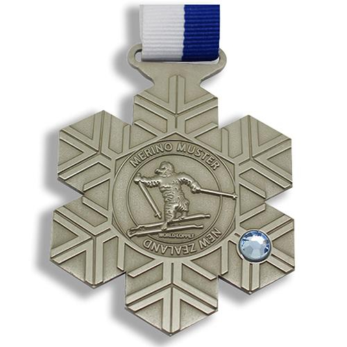 Schnee-Design-Kristall-Skifahren-Sportmedaille aus Metall
