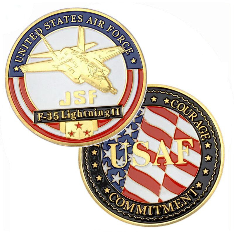 3D-goldene USAF-Militär-Herausforderungsmünze mit weicher Emaille