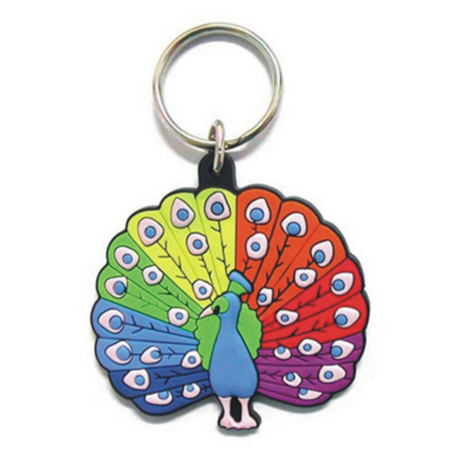 Bunte Tier-Pfau-Schlüsselanhänger aus weichem PVC