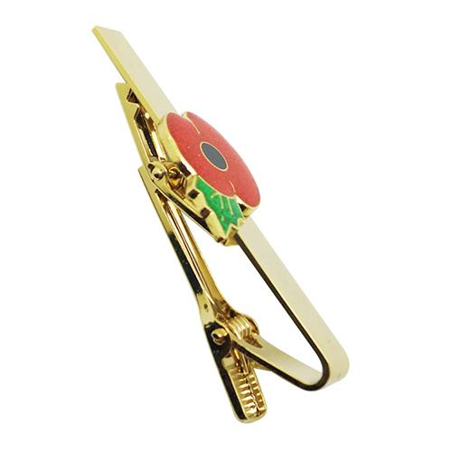 Edle Krawattenklammer mit Mohnblumenmotiv aus goldfarbenem Metall