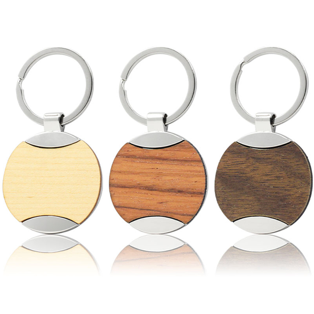 Schlüsselanhänger aus Holz, individuelles rundes Design, Gravur aus Holz