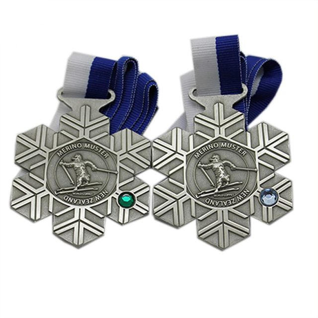 Schnee-Design-Kristall-Skifahren-Sportmedaille aus Metall