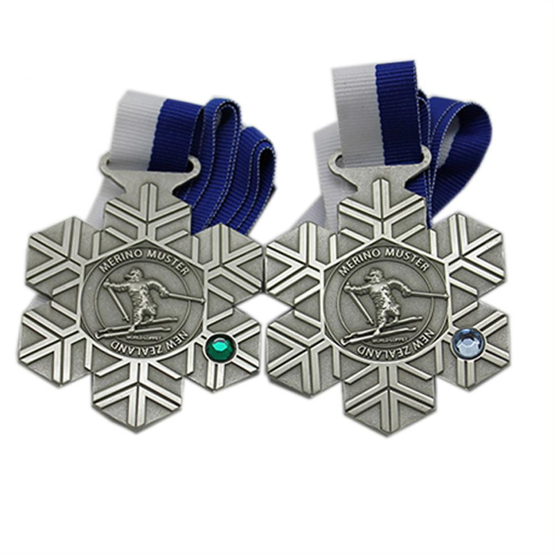 Schnee-Design-Kristall-Skifahren-Sportmedaille aus Metall