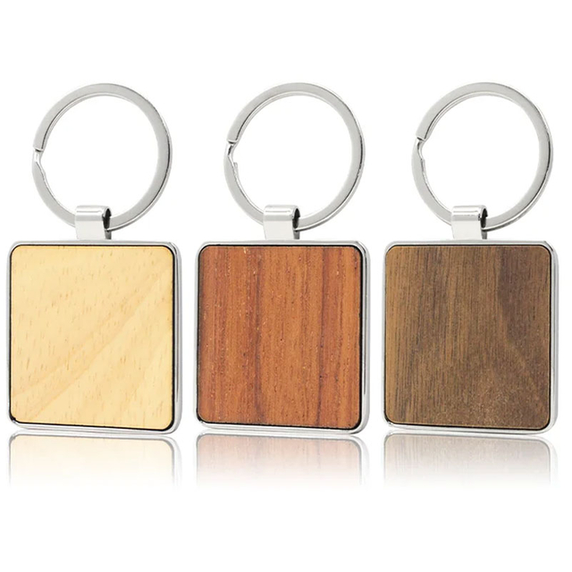 Holz-Schlüsselanhänger, Rohlinge, Großhandel, quadratische Ideen, geschnitzter Schlüsselanhänger