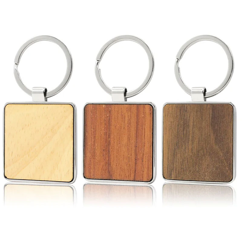 Holz-Schlüsselanhänger, Rohlinge, Großhandel, quadratische Ideen, geschnitzter Schlüsselanhänger