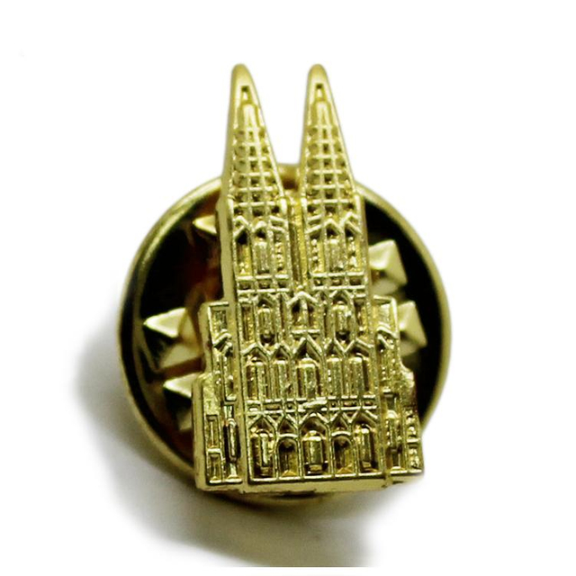 3D Gold Mini Tower Anstecknadel aus Metall